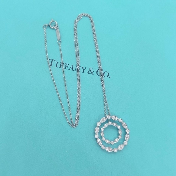 Tiffany & Co Double Circle Jazz Swing Diamond Necklace Platinum .60 TCW - Picture 1 of 9